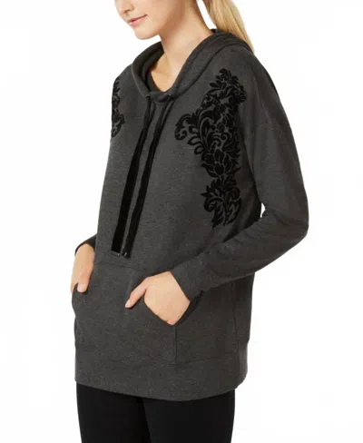 Ideology Women's Activewear Flocked Hoodie In Charcoal Heather In Grey