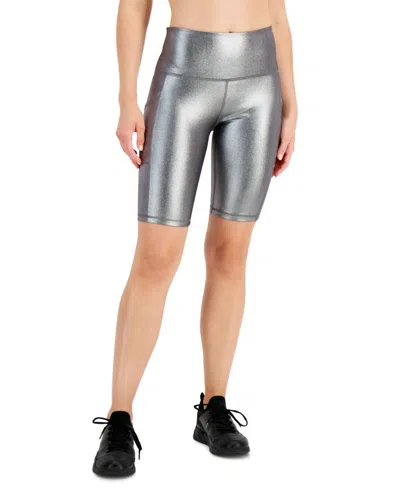 Ideology Women's Activewear Metallic Bike Shorts In Liquid Silver