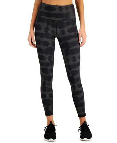 Ideology Women's Activewear Reversible 7/8 Leggings In Tie Dye Black