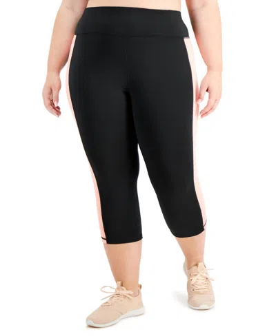 Ideology Women's Colorblock Capri Leggings - Plus In Noir Peachberry In Black