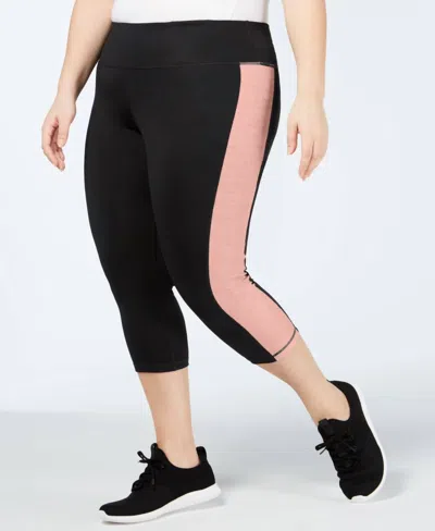 Ideology Women's Colorblock Capri Leggings - Plus In Noir Strawberry In Black