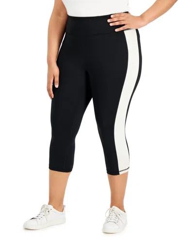 Ideology Women's Colorblock Capri Leggings - Plus In Noir Summer Oat In Black
