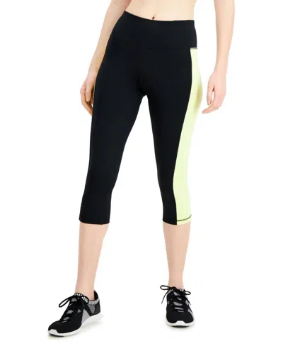 Ideology Activewear Womens Colorblocked Cropped Leggings In Noir English Yellow In Black