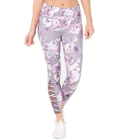 Ideology Women's Explode Printed High Rise Cutout Leggings In Newspaper Gray In Multi