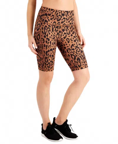 Ideology Womens Activewear Animal-print High-rise Bike Shorts In Neutral In Brown
