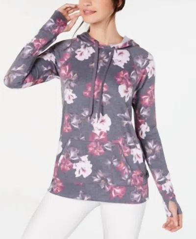 Ideology Womens Activewear Floral Print Lace Up Hoodie In Autumn Bloom Heather In Multi