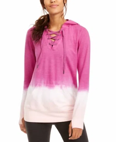 Ideology Womens Activewear Ombre Tie Dye Lace Up Hoodie In Passion Berry In Multi