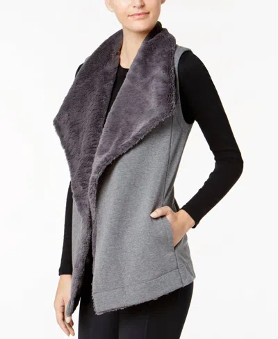 Ideology Womens Faux Fur Collar Wrap In Charcoal Heather In Gray