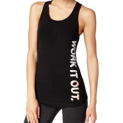 Ideology Work It Out Metallic Slogan Tank Top In Noir In Black