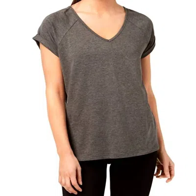 Ideology Yogo Shoulder Sleeve V Neck Blouse In Charcoal Heather In Gray