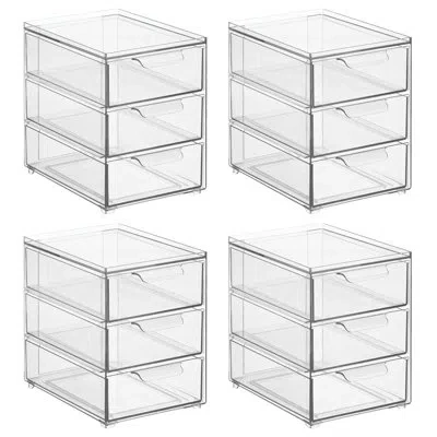 Idesign 3-drawer Stackable Organizer - Pull-out Sliding Storage Drawers For Kitchen Or Pantry - Clear