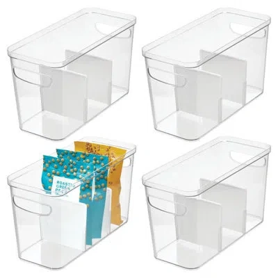 Idesign 3-section Divided Pantry Organizer Bin For Kitchen Storage - Organize Food Pouches And Seasoning Pac In Clear,matte White