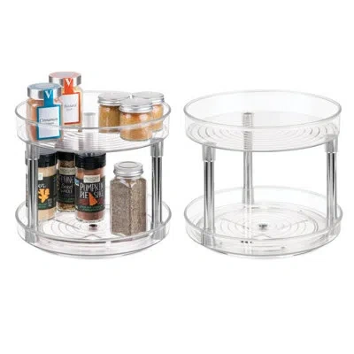 Idesign 9-inch Plastic 2-tier Lazy Susan Turntable - Ideal For Organizing Kitchen, Bathroom, Or Home Office In Clear