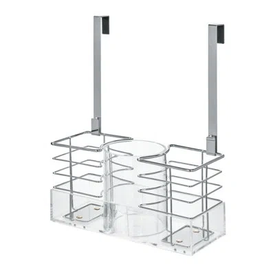 Idesign Cabinet Door Hair Care And Hair Styling Tool Organizer, 3 Compartments, Clear In Chrome