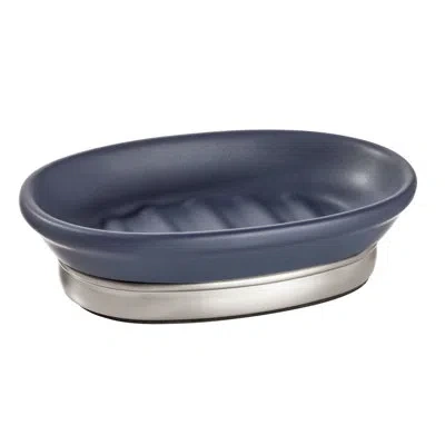 Idesign Ceramic Soap Dish For Bathroom Sink In Matte Navy,brushed Nickel