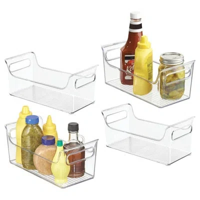 Idesign Condiment Organizer For Fridge - Plastic Fridge Organizer Bins With Handles, Set Of 4, Clear