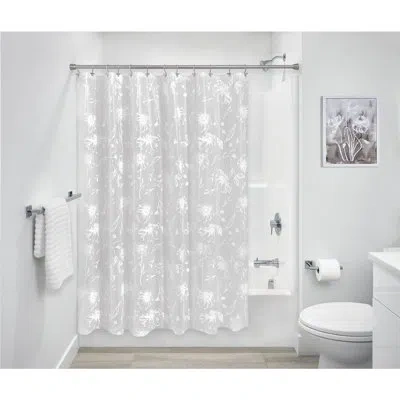 Idesign Daisy Waterproof Peva Shower Curtain With 12 Metal Grommets - 72" X 72" – White/frost In Gray