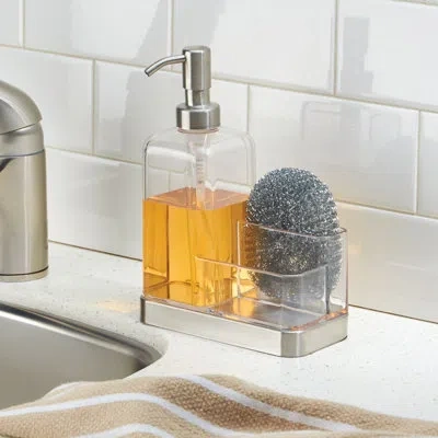 Idesign Forma Caddy And Soap Dispenser In Stainless Steel;clear