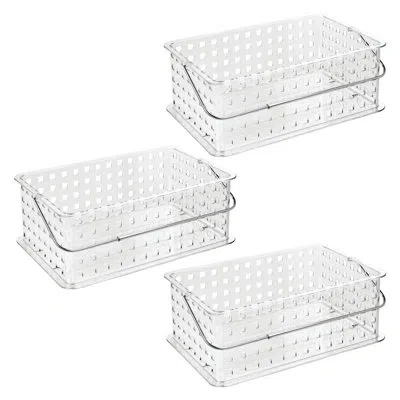 Idesign Large Stackable Shower Caddy Basket With Handle For Bathroom Or Dorm - Shower Organizer For Body Was In Clear