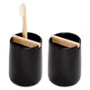Idesign Matte Black Toothbrush Holder With Removable Wood Divider
