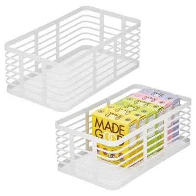 Idesign Metal Pantry Basket With Handles - Pantry Storage Baskets For Fruits And Vegetables - Set Of 2 In White