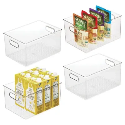 Idesign Pantry Organizer Bins With Handles - Storage Bins For Cabinets Or Fridge - Set Of 4 - Clear