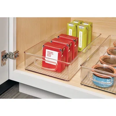 Idesign Plastic Kitchen Storage Organizer Binz With Handles, 16" X 8" X 3", Clear In Transparent