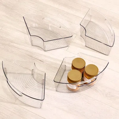 Idesign Plastic Lazy Susan Cabinet Storage Bin, 1/4 Wedge Container, 12.56" X 7.33" X 4.05", Set Of 4, Clear