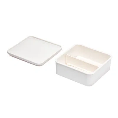 Idesign Plastic Square Divided Fridge And Freezer Food Storage Bin With Lid, 6" X 6" X 2", Coconut In White;coconut