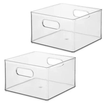 Idesign Plastic Storage Bin With Handles For Household Storage In Transparent