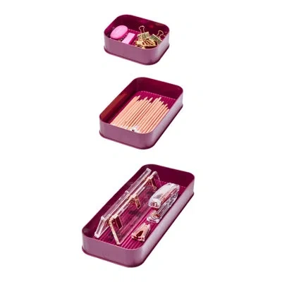 Idesign Recycled Plastic Office Organizer Bin, Set- One Large, One Medium, & One Small Bin In Burgundy