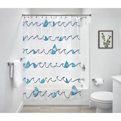 Idesign Shark Peva Bathroom Shower Curtain, 72 X 72 Inches - White And Blue In Blue;white
