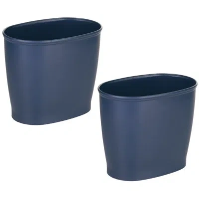 Idesign Small Oval Plastic Bathroom Trash Can - Set Of 2 - Navy Blue