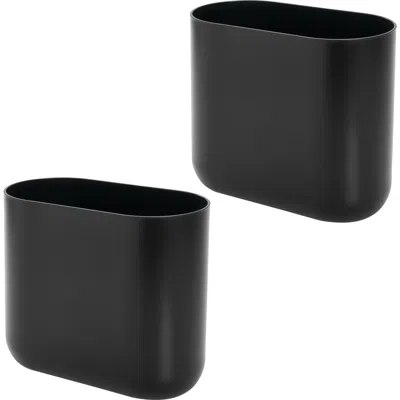 Idesign Small Plastic 1.9 Gallon / 7 L  Oval Bathroom Trash Can, 2-pack, Black