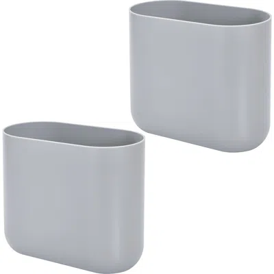 Idesign Small Plastic 1.9 Gallon / 7 L  Oval Bathroom Trash Can, 2-pack, Gray