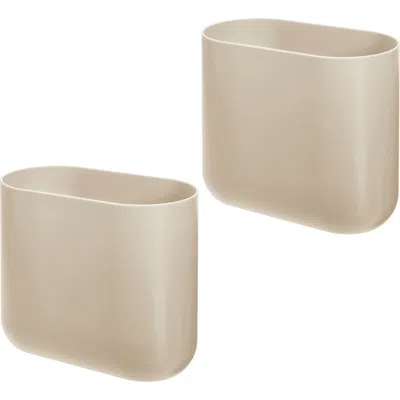 Idesign Small Slim Plastic Oval Bathroom Trash Can, 1.9 Gallon, 2-pack, Taupe In Neutral