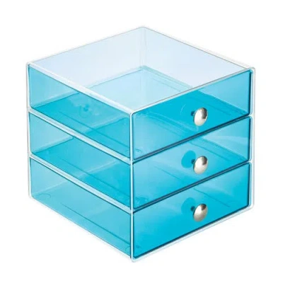 Idesign Stackable 3-drawer Vanity Makeup Organizer In Blue