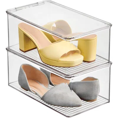 Idesign Stackable Clear Shoe Box With Hinged Lid For Wedges, Sandals, Flats In Transparent