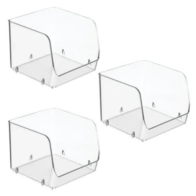 Idesign Stackable Open-front Storage Bin, Set Of 3, Clear, Made In Transparent