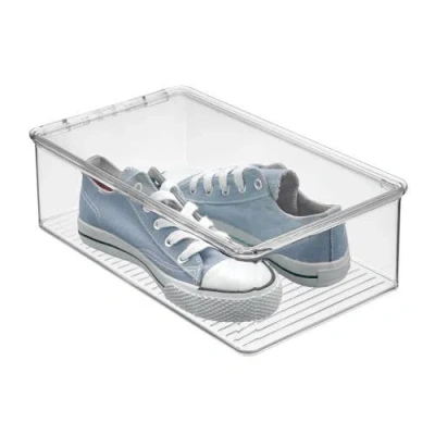 Idesign Stackable Plastic Shoe Box With Hinged-lid For Sneakers, Sandals, And Flats, Clear In Transparent