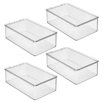 Idesign Stackable Plastic Shoe Box With Hinged-lid For Sneakers, Sandals, And Flats, Set Of 4, Clear In Transparent