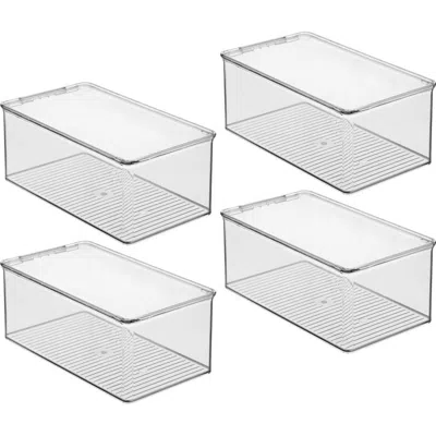 Idesign Stackable Shoe Box With Hinged Lid For Wedges, Sandals, Or Flats, Set Of 4, Clear In Transparent