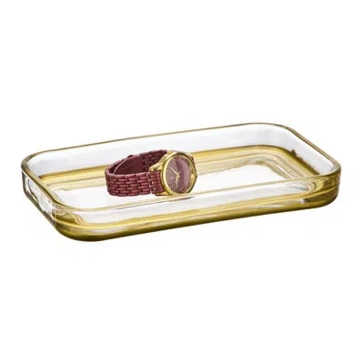 Idesign Tia Tray In Clear,soft Brass