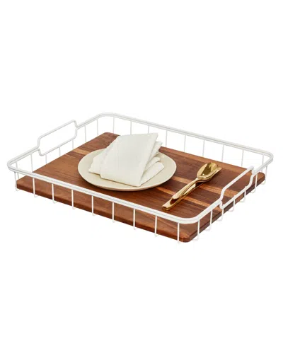 Idesign Wire And Acacia Wood Serving Tray In Brown