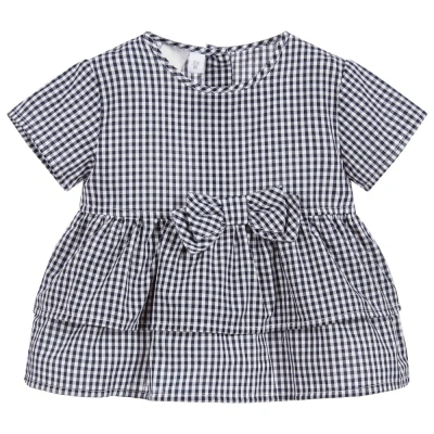 Ido Baby Girls Navy Blue Gingham Blouse