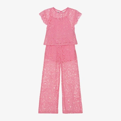 Ido Junior Kids'  Girls Pink Cotton Lace Trouser Set