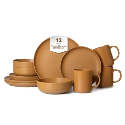 Idom 12-piece Stoneware Dinnerware Sets With Mugs Microwave & Dishwasher Safe Non-toxic Dinner Plates Bow