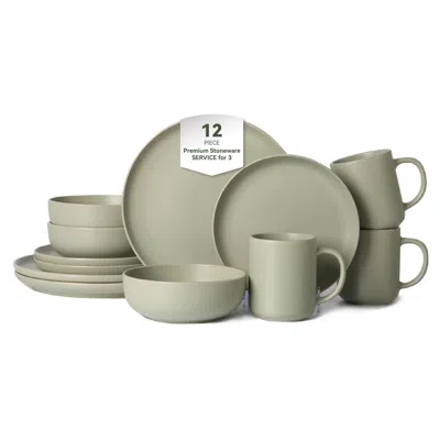 Idom 12-piece Stoneware Dinnerware Sets With Mugs Microwave & Dishwasher Safe Non-toxic Dinner Plates Bow In Green