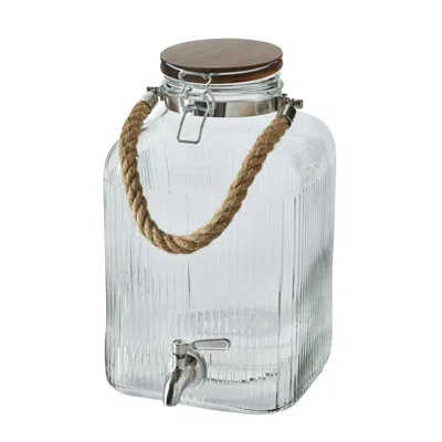 Idom 2 Gallon Ribbed Beverage Dispenser With Acacia Wooden Lid In Brown
