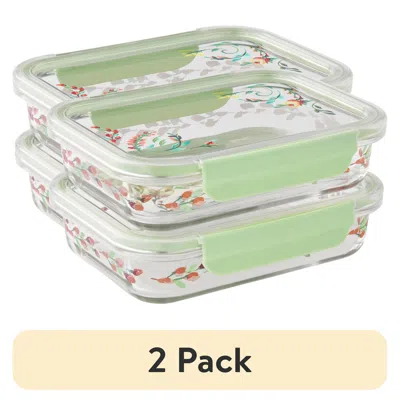 Idom (2 Pack)painted Meadow 2.3 Cup Rectangle Glass Food Storage Containers With Tritan Lid. Set Of 2, 4 